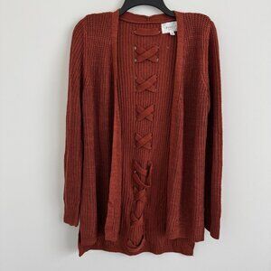 Pinque Women Rust Lace-Up Open-Front Knit Cardigan Size S
